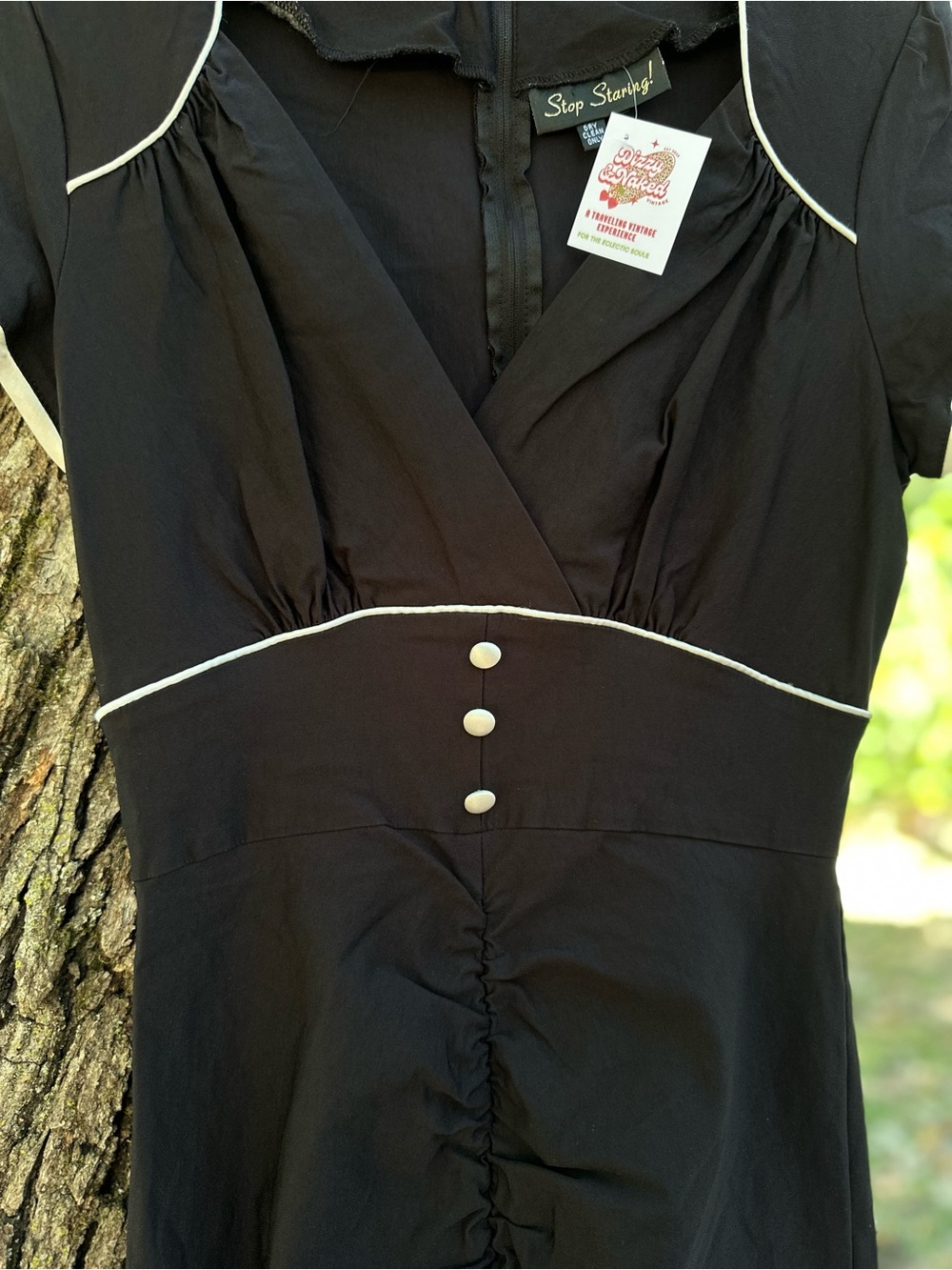 90sDoes 50s Stop Staring Retro Bombshell Black Pin Up Dress Size medium